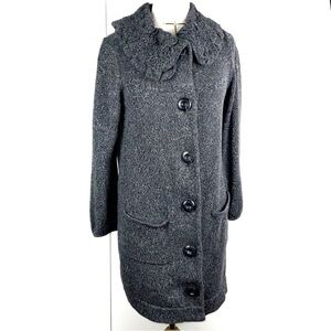 Alfani Gray Long Sleeve Ruffle Collar Pea Coat w/ Pockets | Size M
